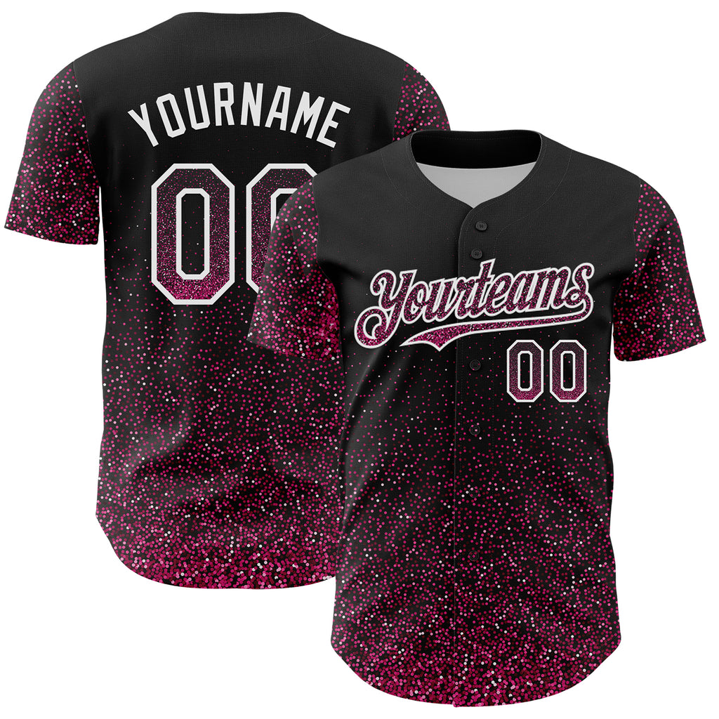 Custom Black Pink-White 3D Pattern Design Abstract Colorful Glittering Dot Authentic Baseball Jersey