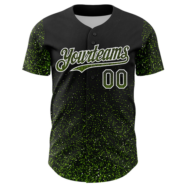 Custom Black Neon Green-White 3D Pattern Design Abstract Colorful Glittering Dot Authentic Baseball Jersey