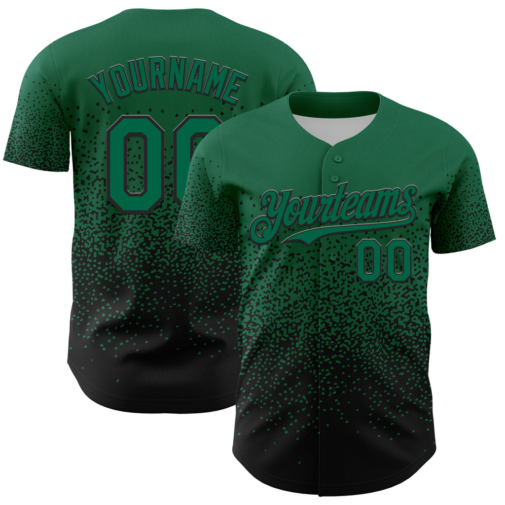 Custom Kelly Green Black 3D Pattern Design Gradient Style Irregular Shape Authentic Baseball Jersey