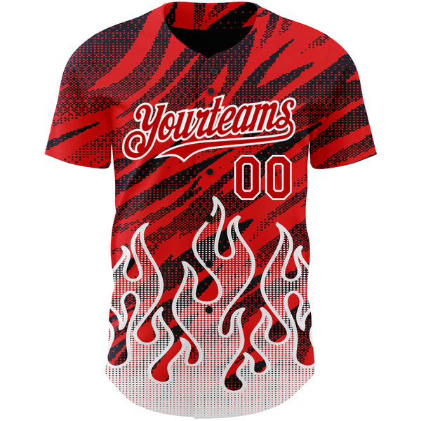 Custom Red Black-White 3D Pattern Design Flame Authentic Baseball Jersey