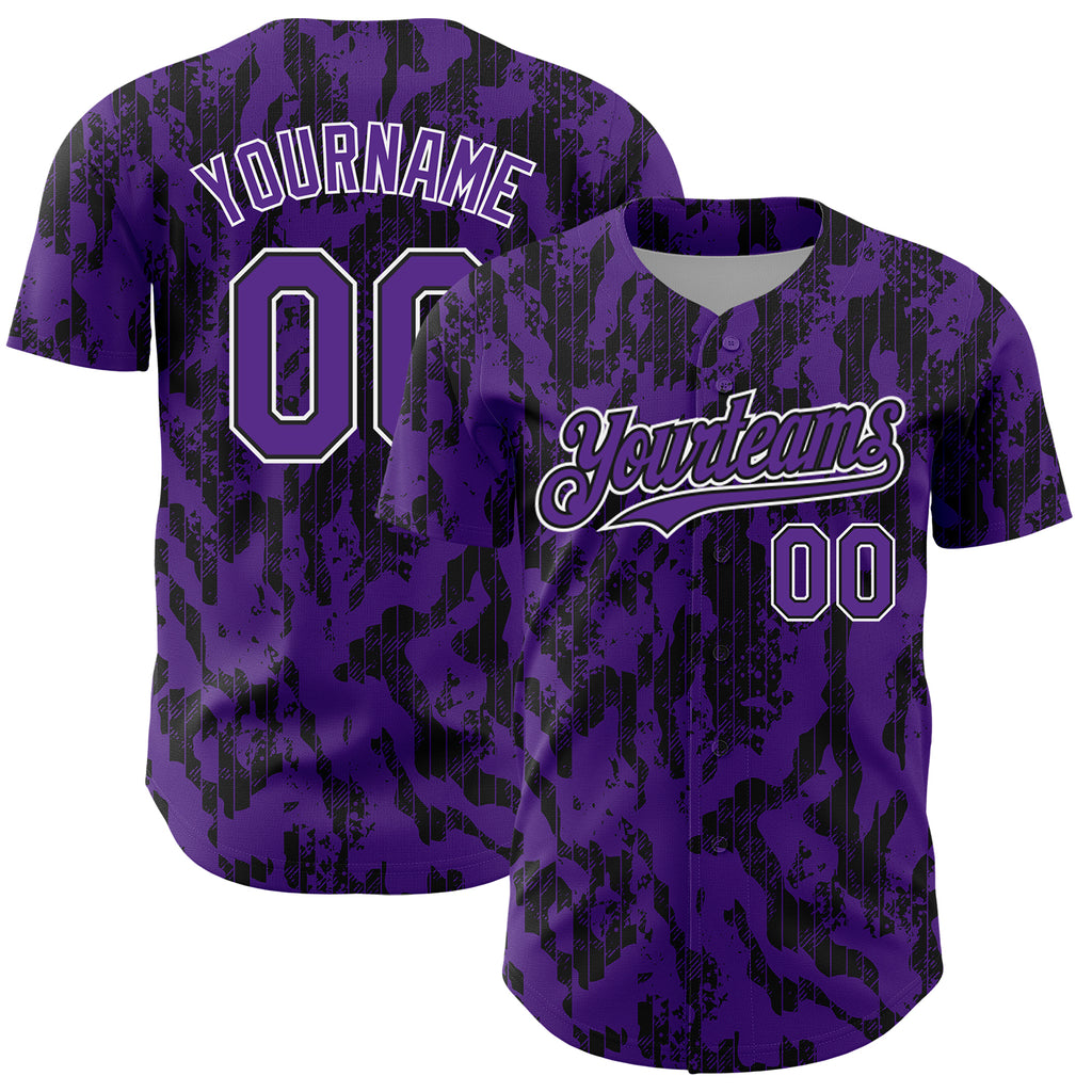 Custom Purple Black-White 3D Pattern Design Abstract Fluid Authentic Baseball Jersey