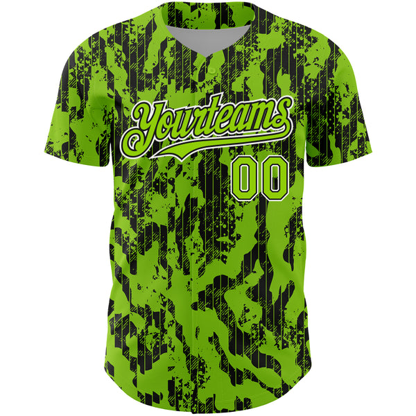 Custom Neon Green Black-White 3D Pattern Design Abstract Fluid Authentic Baseball Jersey