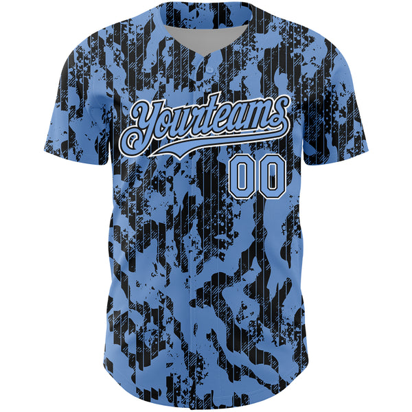 Custom Light Blue Black-White 3D Pattern Design Abstract Fluid Authentic Baseball Jersey