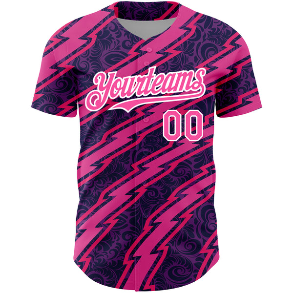 Custom Purple Pink-White 3D Pattern Design Zigzag Authentic Baseball Jersey