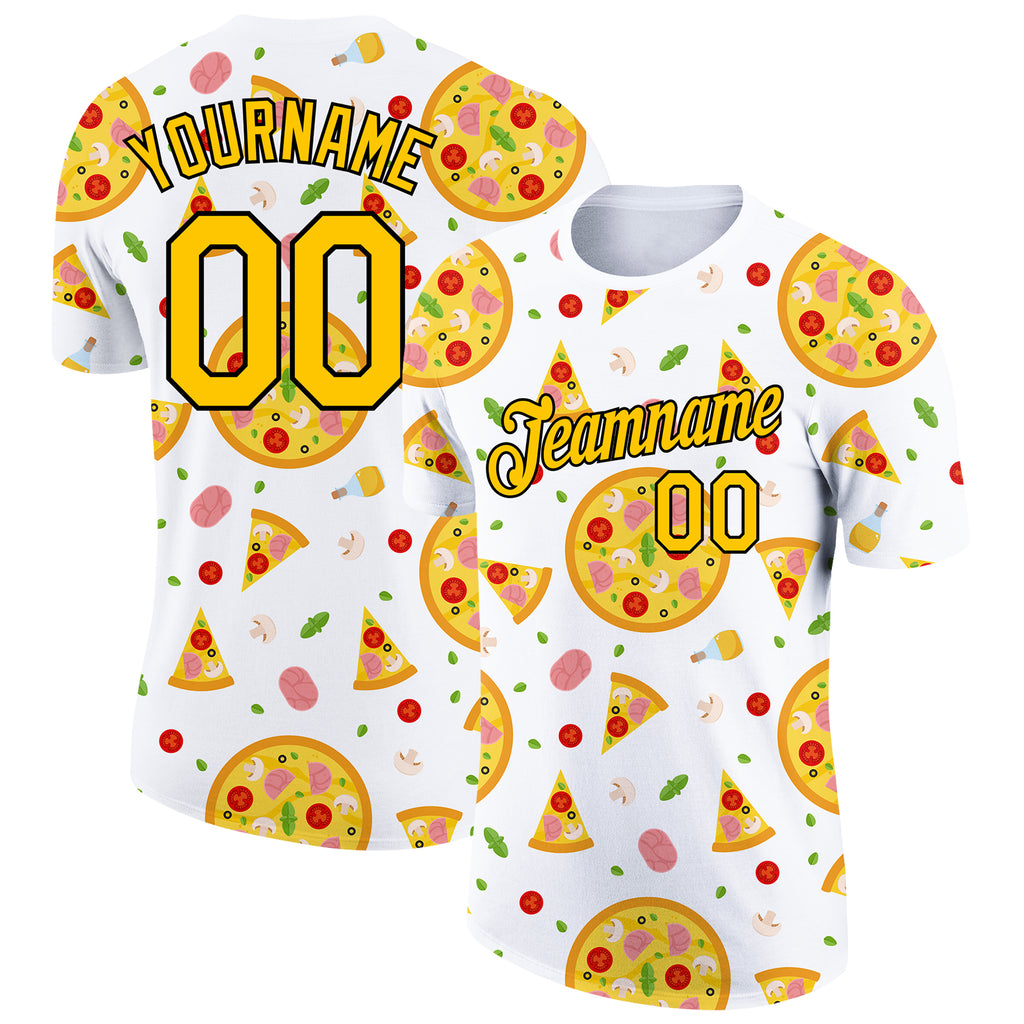 Custom With Yellow-Black 3D Pattern Design Food Pizza Performance T-Shirt