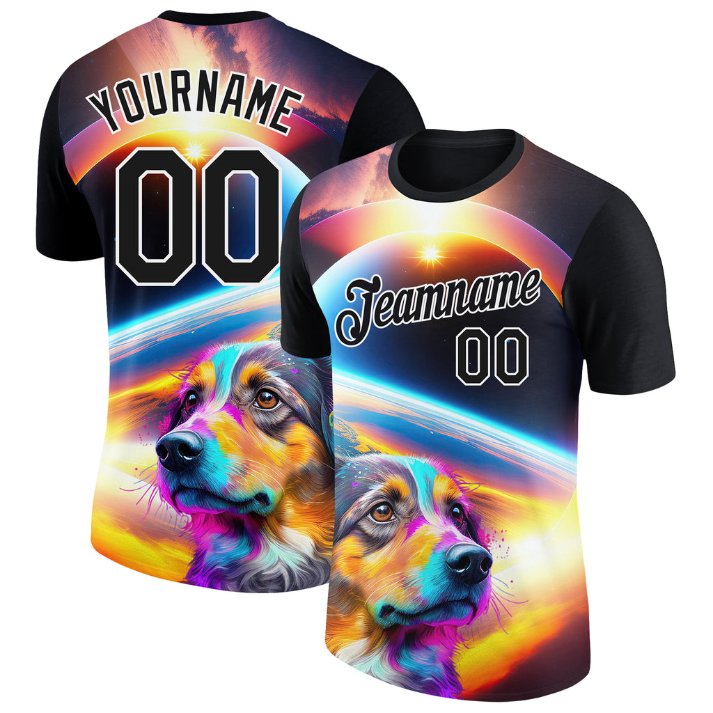 Custom Black White 3D Pattern Design Rave Animal Dog Performance T-Shirt