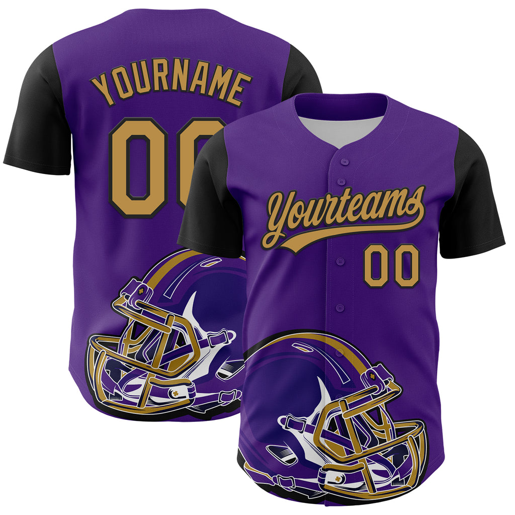 Custom Purple Old Gold-Black 3D Pattern Design Football Helmet Authentic Baseball Jersey