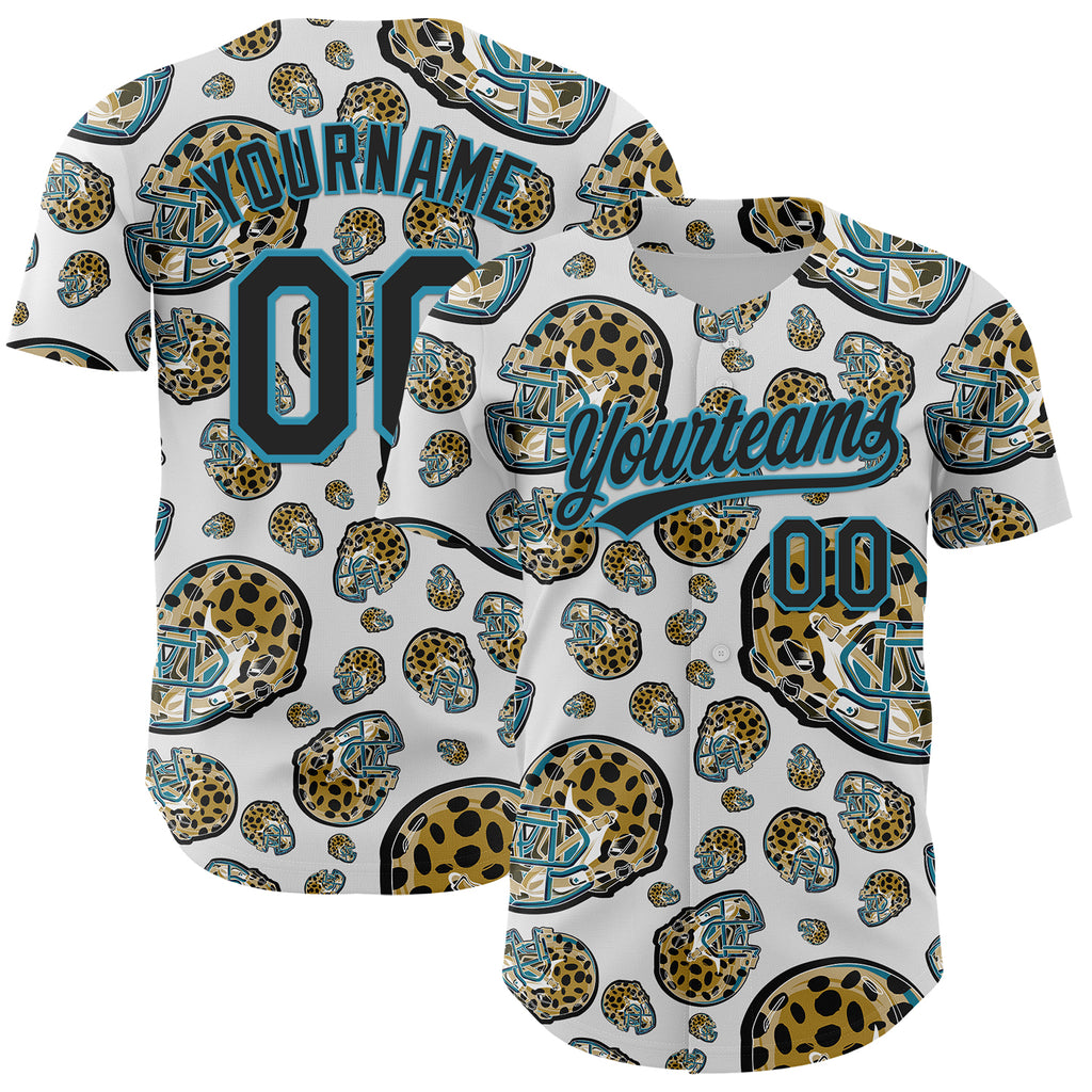 Custom White Black-Panther Blue 3D Pattern Design Football Jaguar Helmet Authentic Baseball Jersey