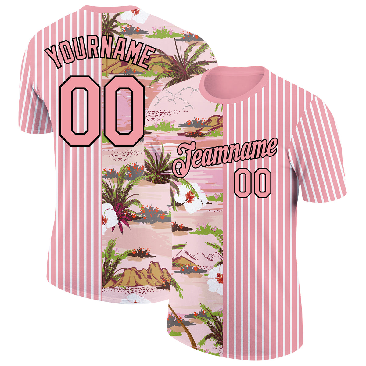 Custom Medium Pink Black-White 3D Hawaii Island Performance T-Shirt ...