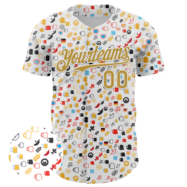 Custom White Old Gold 3D Pattern Design Beer Festival Authentic Baseball Jersey