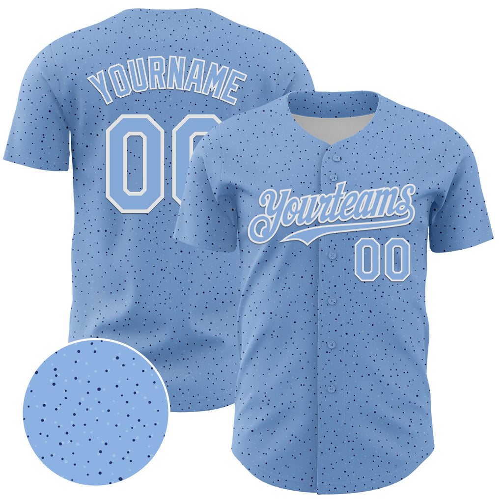 Custom Light Blue White 3D Pattern Design Dots Authentic Baseball Jersey