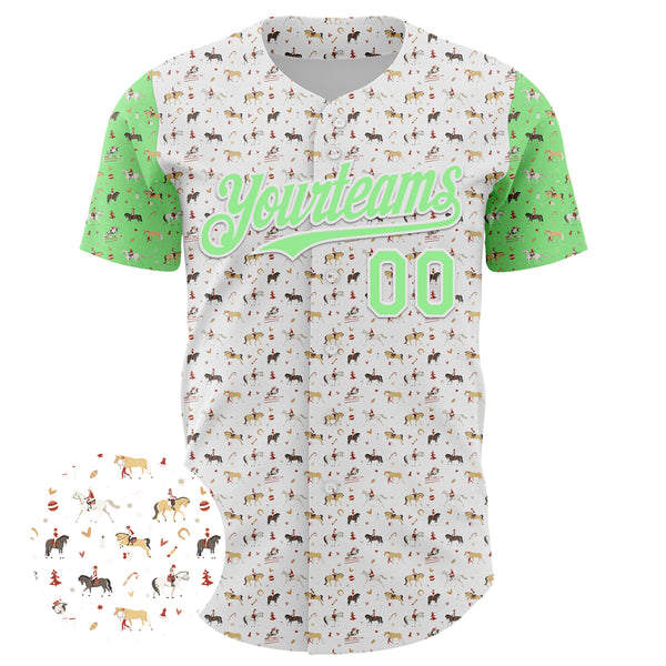 Custom White Pea Green 3D Pattern Design Rodeo Cowboy Authentic Baseball Jersey