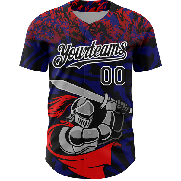 Custom Red Black-Thunder Blue 3D Pattern Design Knight Hero Art Authentic Baseball Jersey