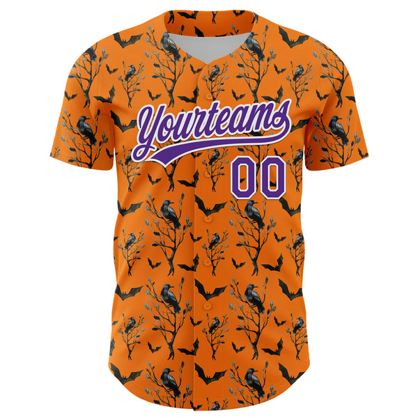 Custom Bay Orange Purple-White 3D Pattern Halloween Authentic Baseball Jersey