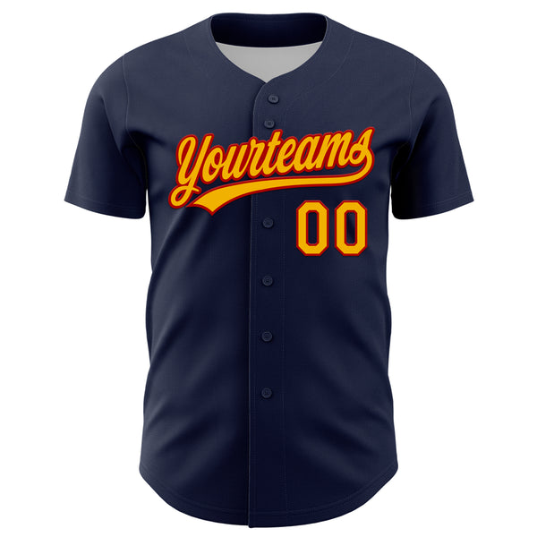 Custom Navy Gold-Red 3D Halloween Authentic Baseball Jersey