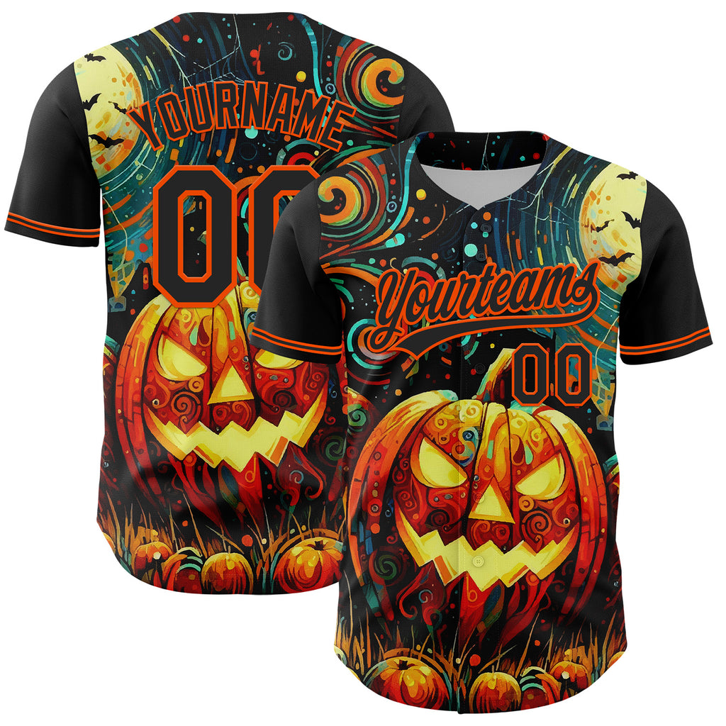 Custom Black Orange 3D Halloween Authentic Baseball Jersey