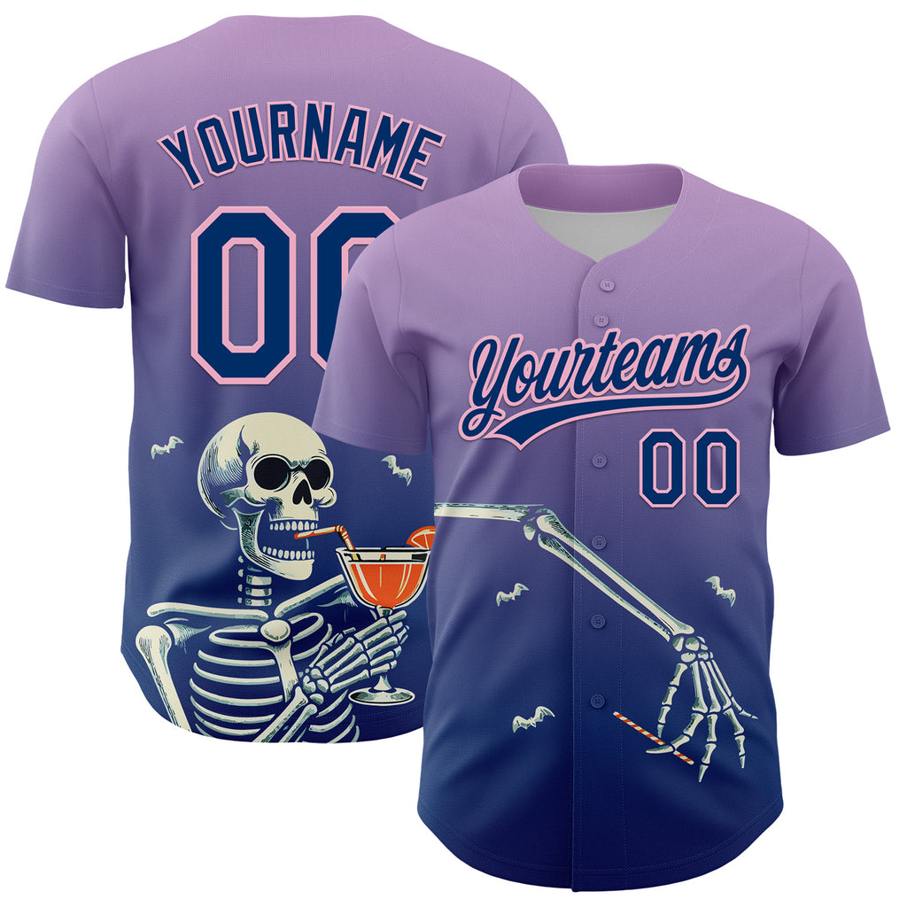 Custom Light Purple US Navy Blue-Light Pink 3D Halloween Authentic Baseball Jersey