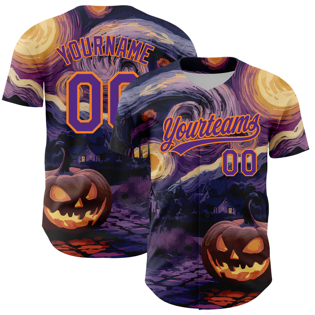 Custom Purple Bay Orange 3D Halloween Authentic Baseball Jersey