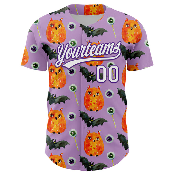 Custom Light Purple White-Purple 3D Halloween Authentic Baseball Jersey