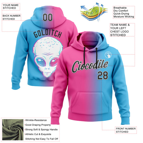 Custom Stitched Sky Blue Black-Pink 3D Halloween Gradient Sports Pullover Sweatshirt Hoodie