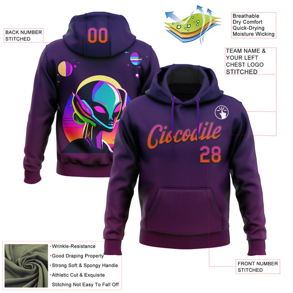 Custom Stitched Purple Deep Pink Orange-Black 3D Halloween Sports Pullover Sweatshirt Hoodie