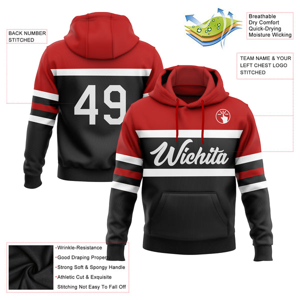 Custom Stitched Black White-Red Line Sports Pullover Sweatshirt Hoodie