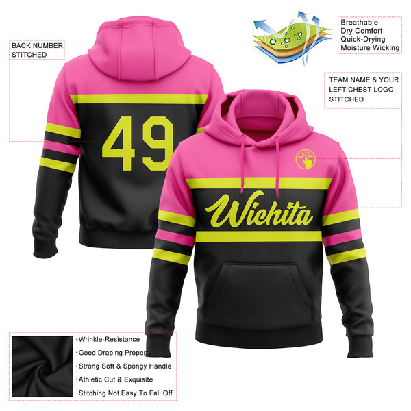 Custom Stitched Black Neon Yellow-Pink Line Sports Pullover Sweatshirt Hoodie