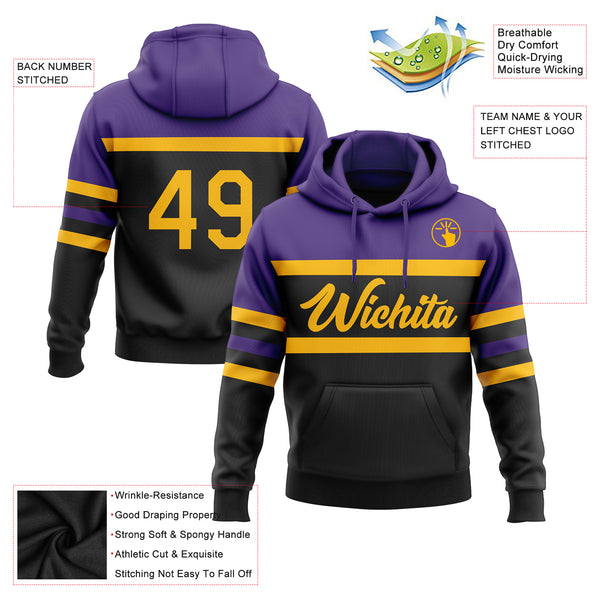 Custom Stitched Black Gold-Purple Line Sports Pullover Sweatshirt Hoodie