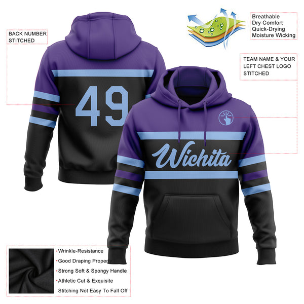 Custom Stitched Black Light Blue-Purple Line Sports Pullover Sweatshirt Hoodie