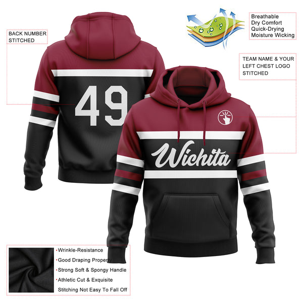 Custom Stitched Black White-Crimson Line Sports Pullover Sweatshirt Hoodie