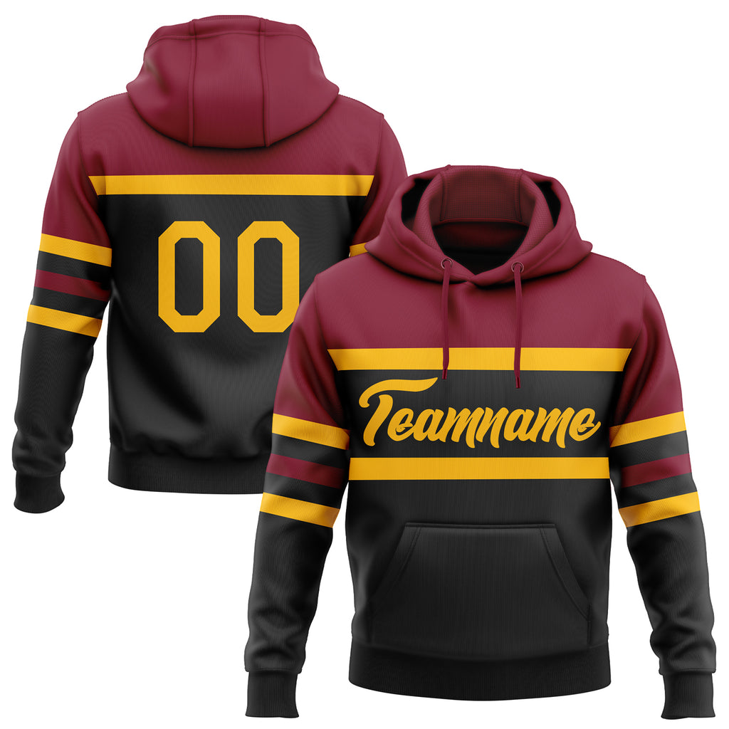 Custom Stitched Black Gold-Crimson Line Sports Pullover Sweatshirt Hoodie