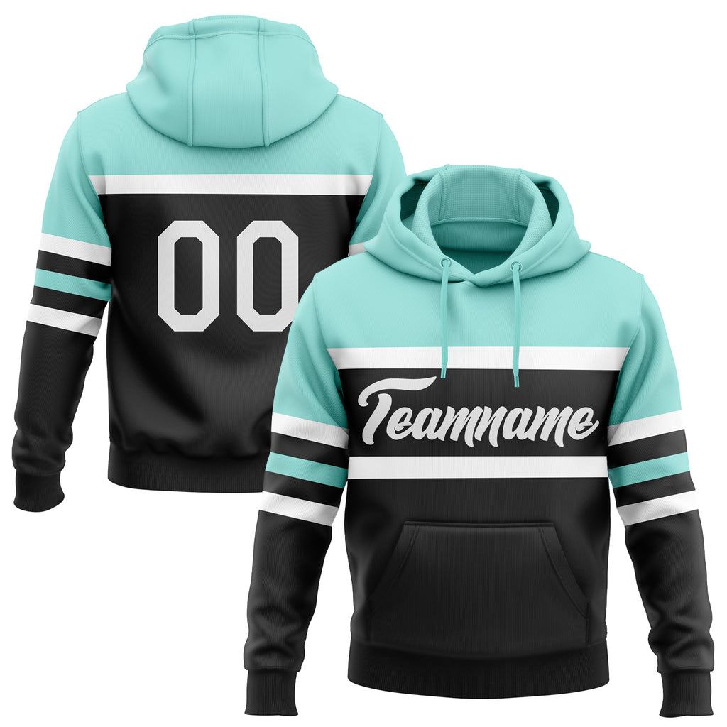 Custom Stitched Black White-Ice Blue Line Sports Pullover Sweatshirt Hoodie