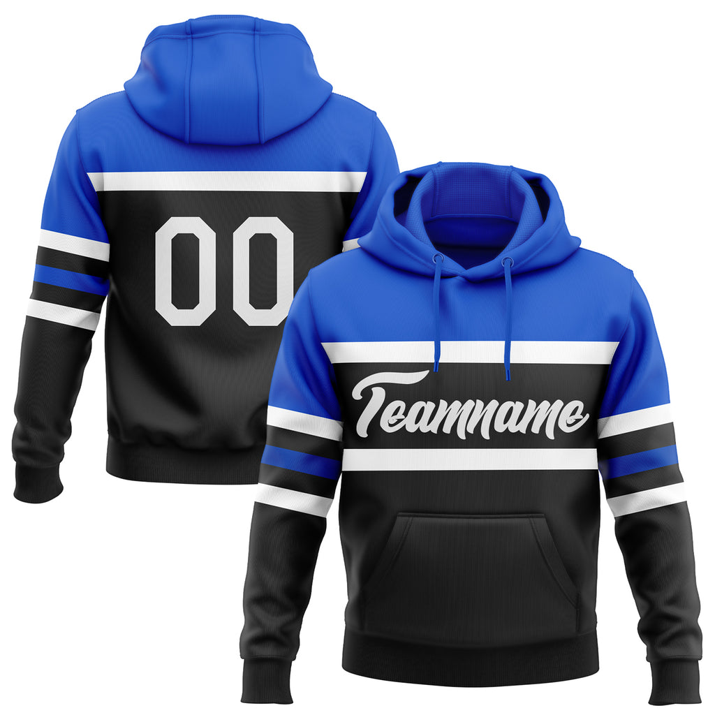 Custom Stitched Black White-Thunder Blue Line Sports Pullover Sweatshirt Hoodie