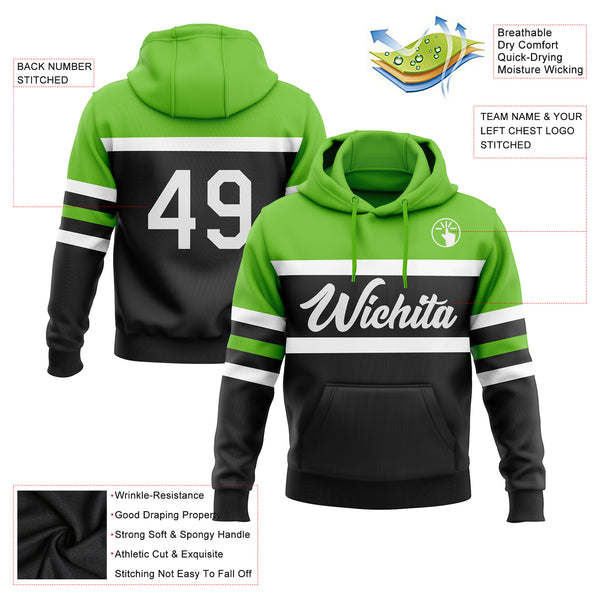 Custom Stitched Black White-Aurora Green Line Sports Pullover Sweatshirt Hoodie