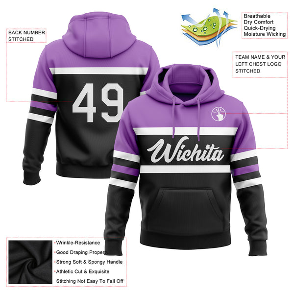 Custom Stitched Black White-Medium Purple Line Sports Pullover Sweatshirt Hoodie