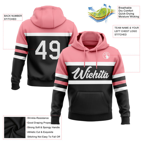 Custom Stitched Black White-Medium Pink Line Sports Pullover Sweatshirt Hoodie