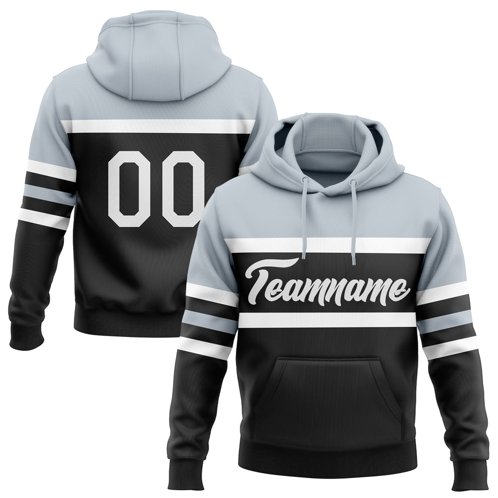 Custom Stitched Black White-Silver Line Sports Pullover Sweatshirt Hoodie