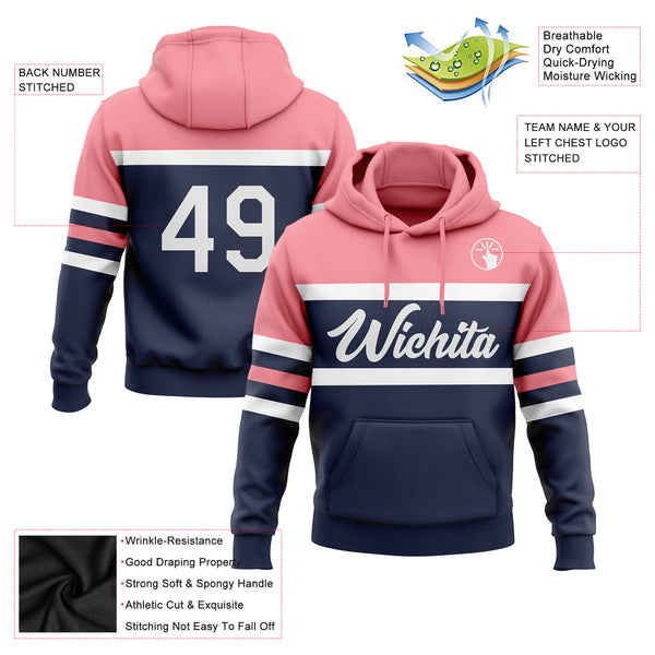 Custom Stitched Navy White-Medium Pink Line Sports Pullover Sweatshirt Hoodie