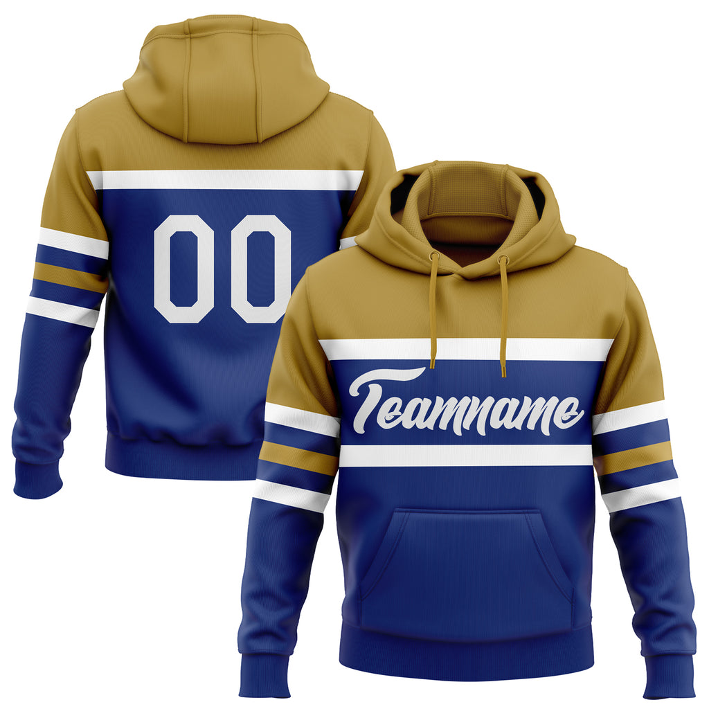 Custom Stitched Royal White-Old Gold Line Sports Pullover Sweatshirt Hoodie