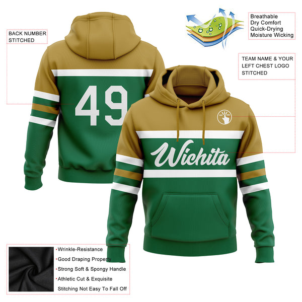 Custom Stitched Kelly Green White-Old Gold Line Sports Pullover Sweatshirt Hoodie