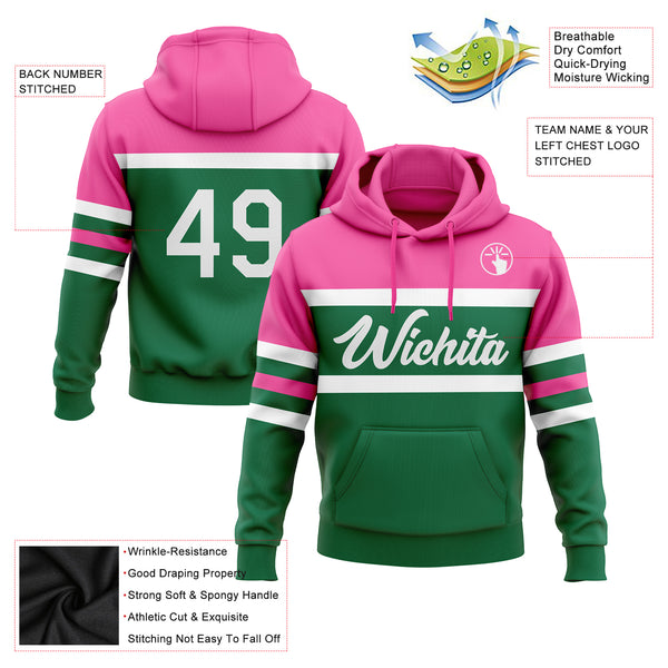 Custom Stitched Kelly Green White-Pink Line Sports Pullover Sweatshirt Hoodie