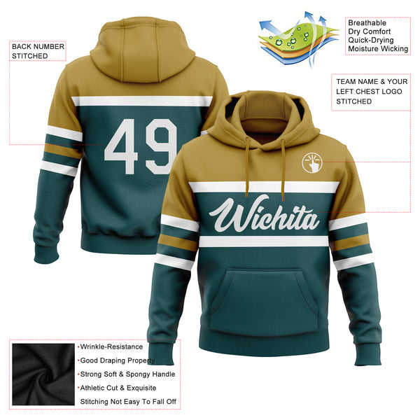 Custom Stitched Midnight Green White-Old Gold Line Sports Pullover Sweatshirt Hoodie