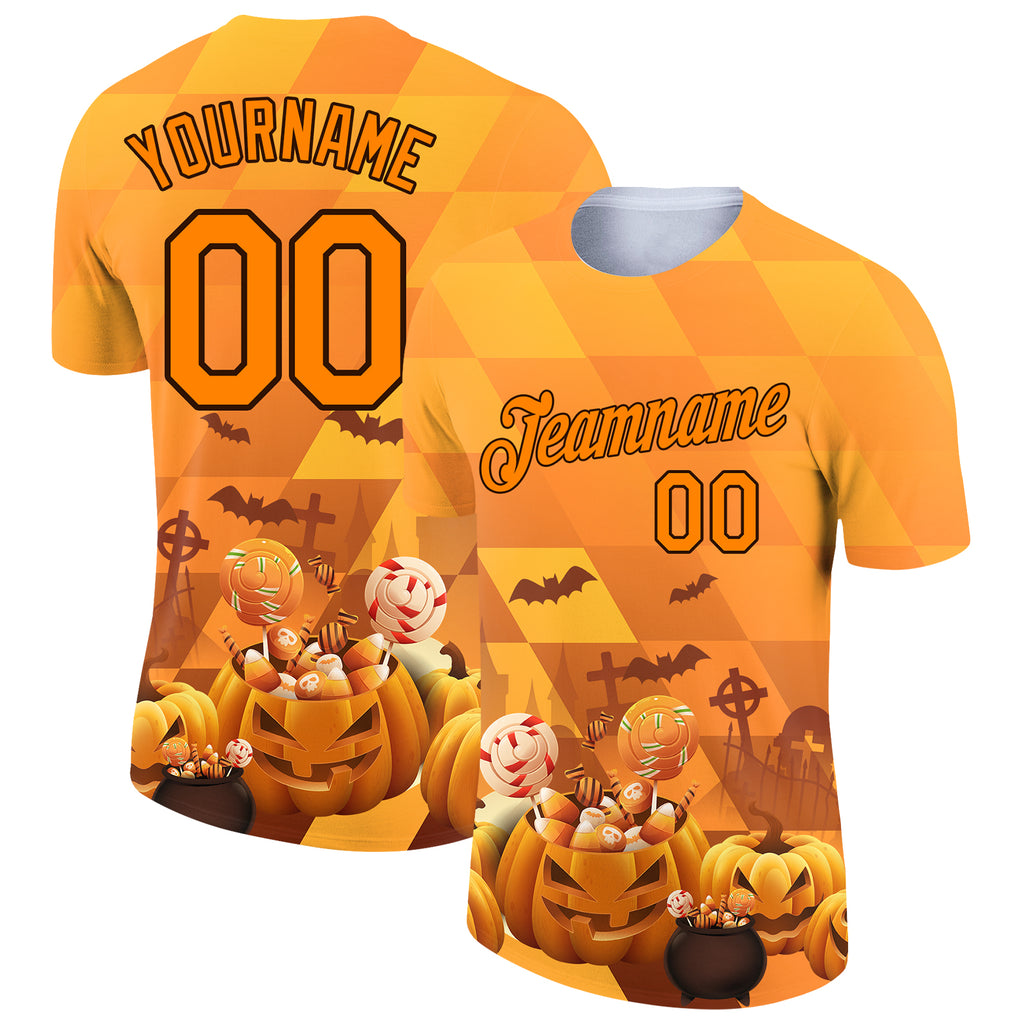 Custom Bay Orange Black 3D Halloween Performance T-Shirt