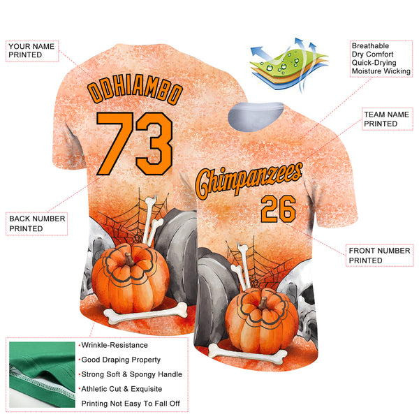 Custom Bay Orange Black 3D Halloween Performance T-Shirt