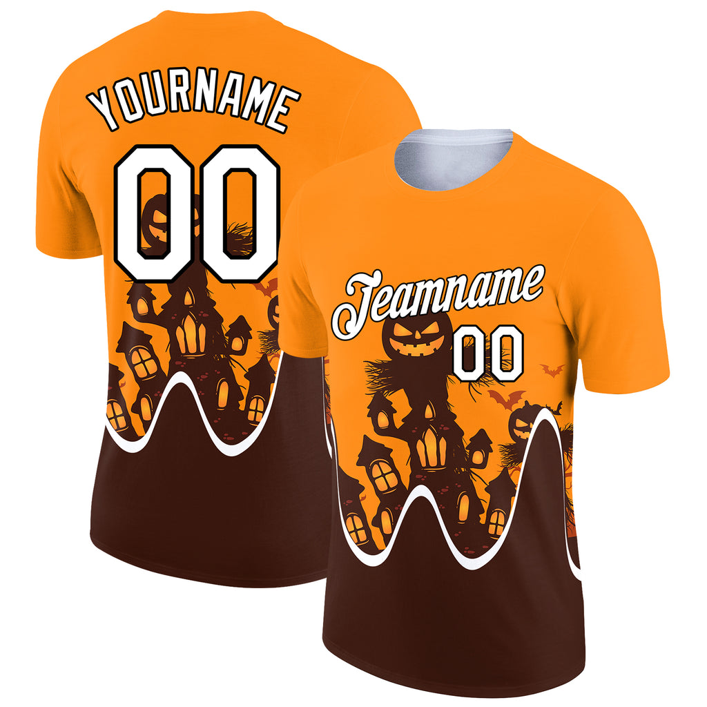 Custom Bay Orange Black-Brown 3D Halloween Performance T-Shirt