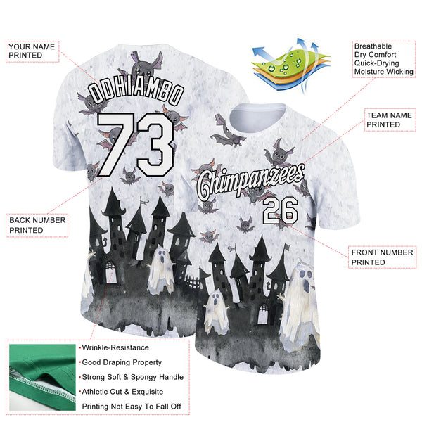 Custom White Black 3D Halloween Performance T-Shirt