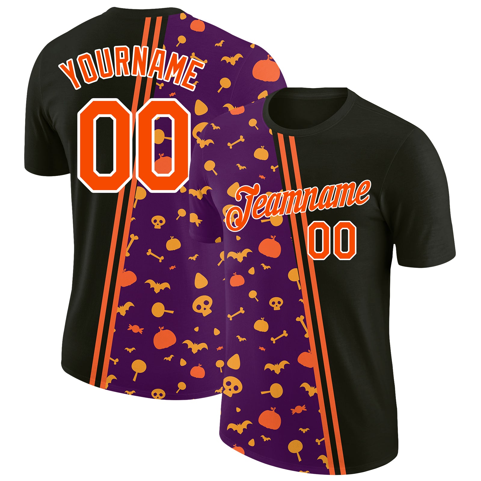 Custom Black Orange-Purple 3D Halloween Performance T-Shirt