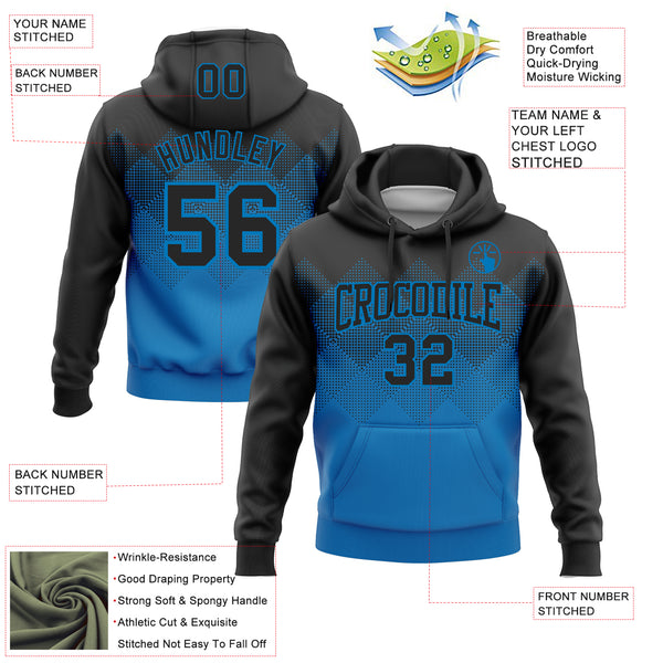 Custom Stitched Black Blue 3D Pattern Design Gradient Square Shape Sports Pullover Sweatshirt Hoodie