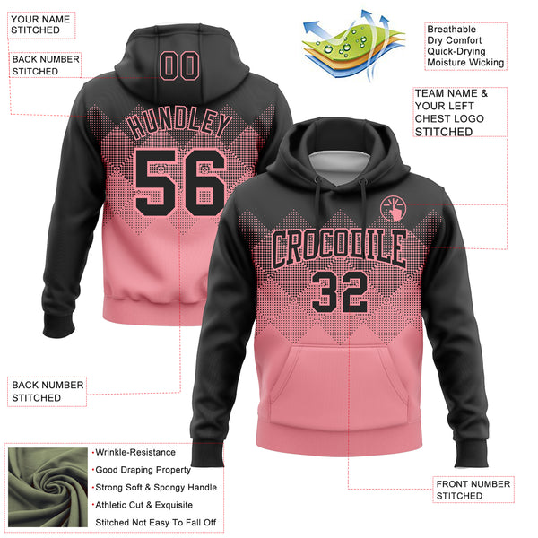 Custom Stitched Black Medium Pink 3D Pattern Design Gradient Square Shape Sports Pullover Sweatshirt Hoodie