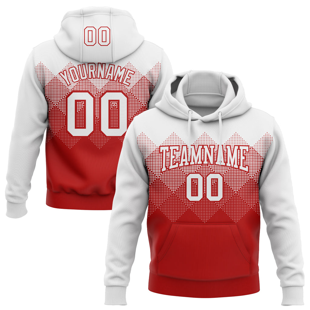 Custom Stitched White Red 3D Pattern Design Gradient Square Shape Sports Pullover Sweatshirt Hoodie